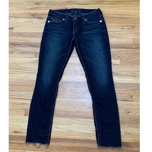 Big Star Liv Women's Skinny Jeans Dark Wash Raw Hem Embroidered Flap Pocket 28
